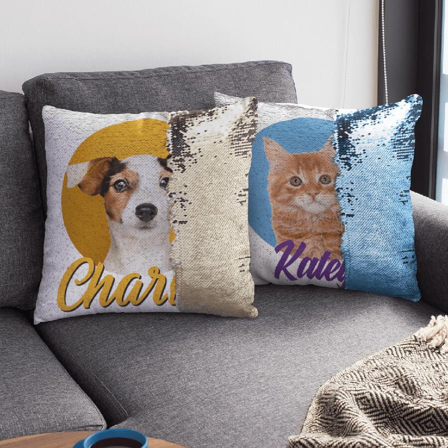 Pet Portrait Reversible Sequin Pillow & Insert