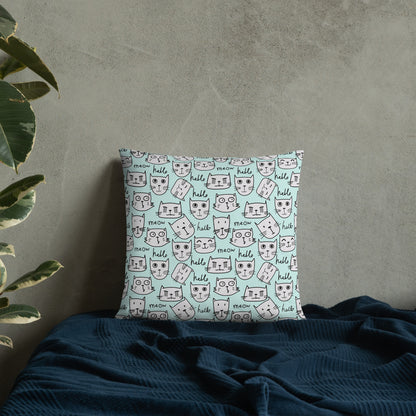 "Hello, Meow" Decor Pillow in Blue