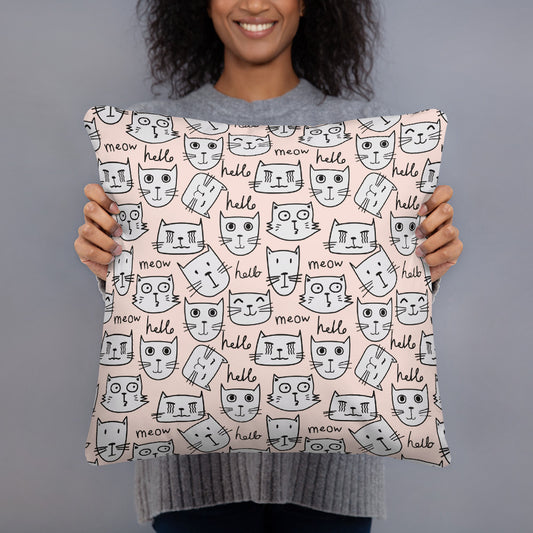 "Hello, Meow" Decor Pillow in Pink