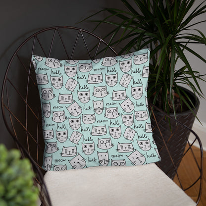 "Hello, Meow" Decor Pillow in Blue