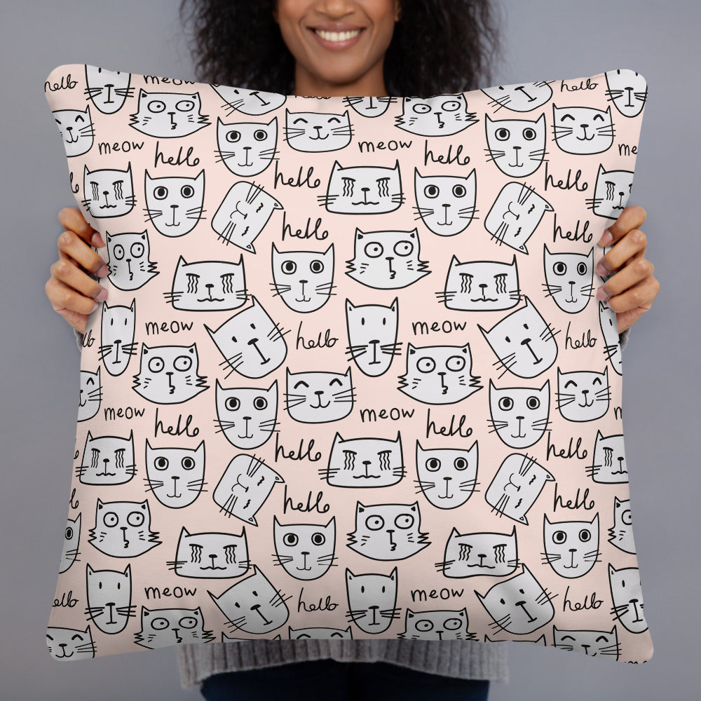 "Hello, Meow" Decor Pillow in Pink